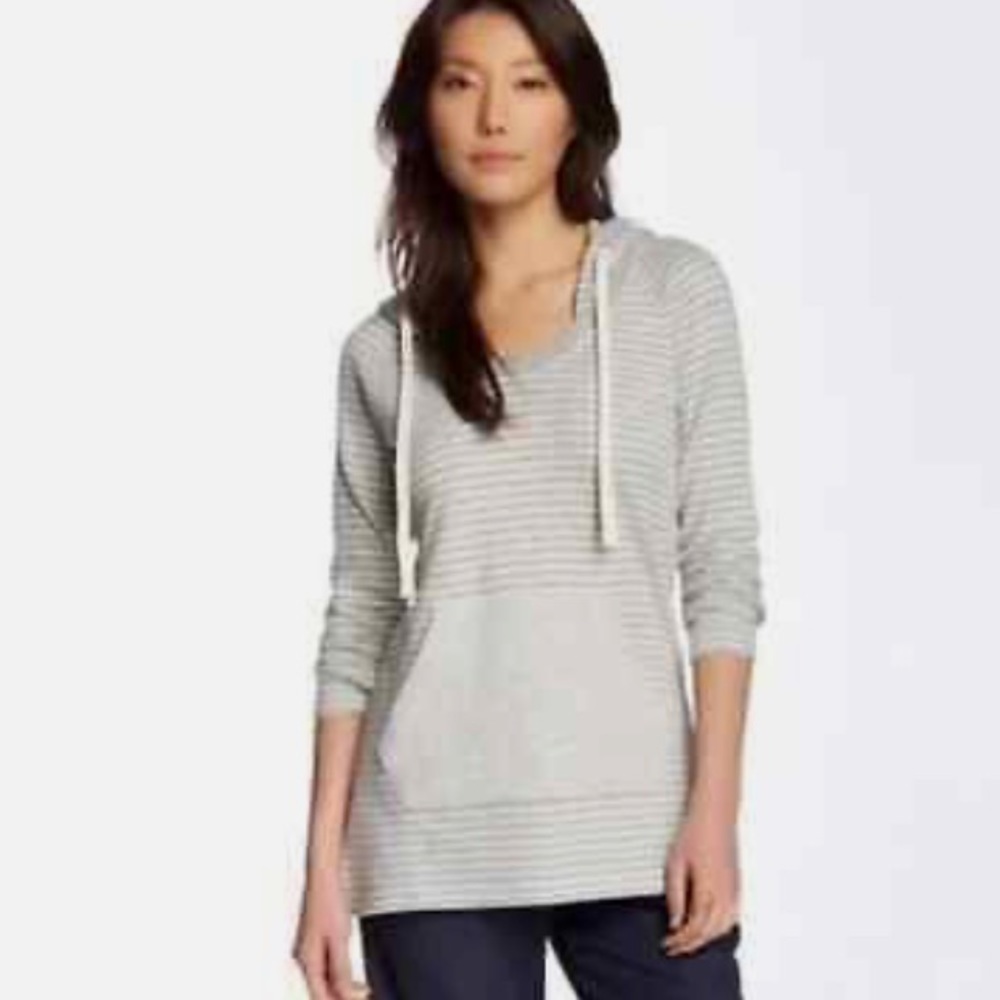 James Perse Standard striped gray white raglan sleeve hooded M cotton sweatshirt - Picture 2 of 15